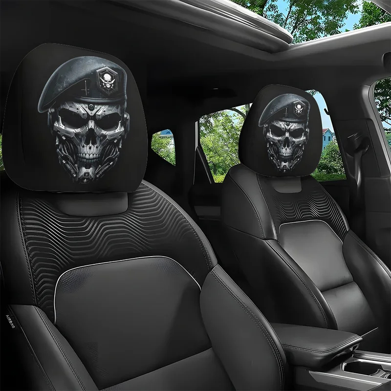3D Printing Ideas - 2pcs, Mechanical Skull Print Car Headrest