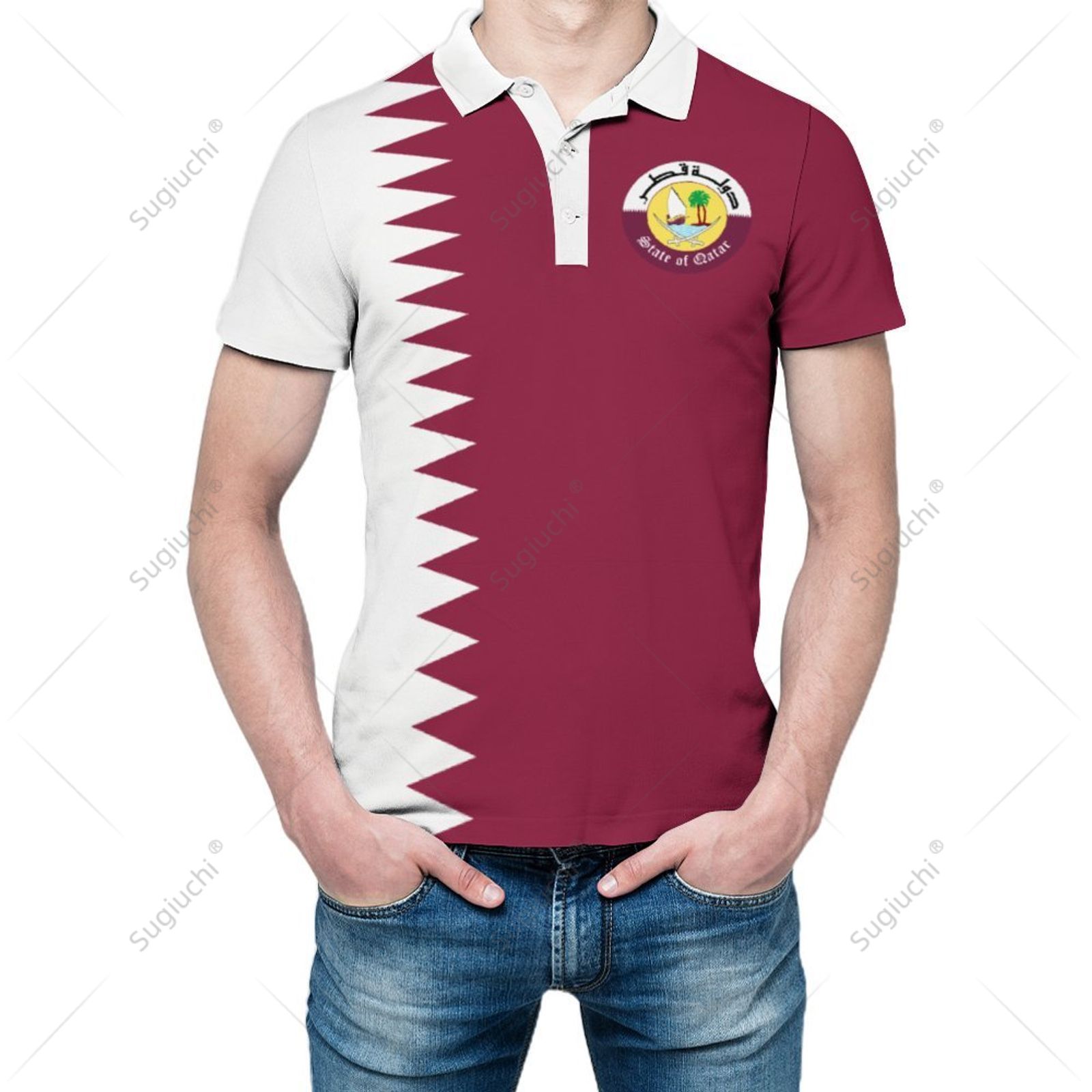 Unisex Polo Shirt Qatar Flag 3 - 3D Printing Qatar recension och pris