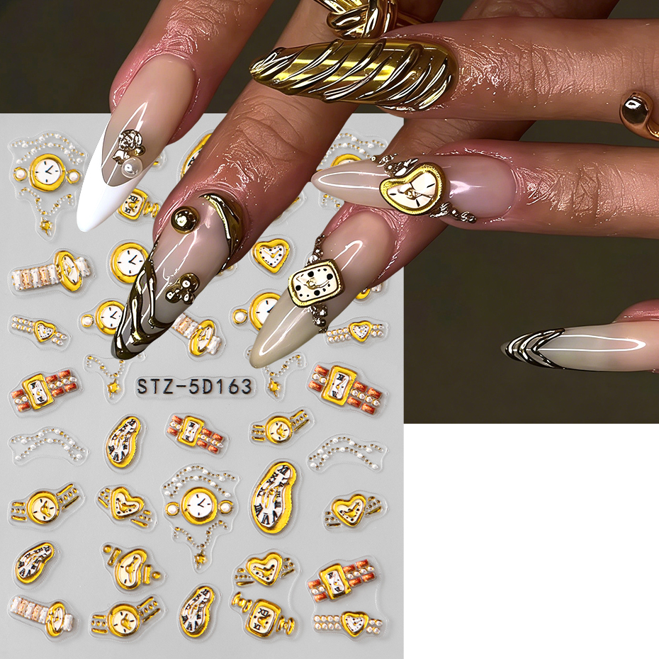 2pcs Gold Clock Nail Stickers  - 3D Printing Watch recension och pris