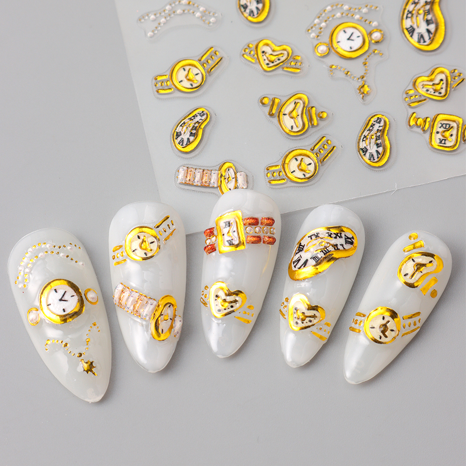 2pcs Gold Clock Nail Stickers  - 3D Printing Watch recension och pris